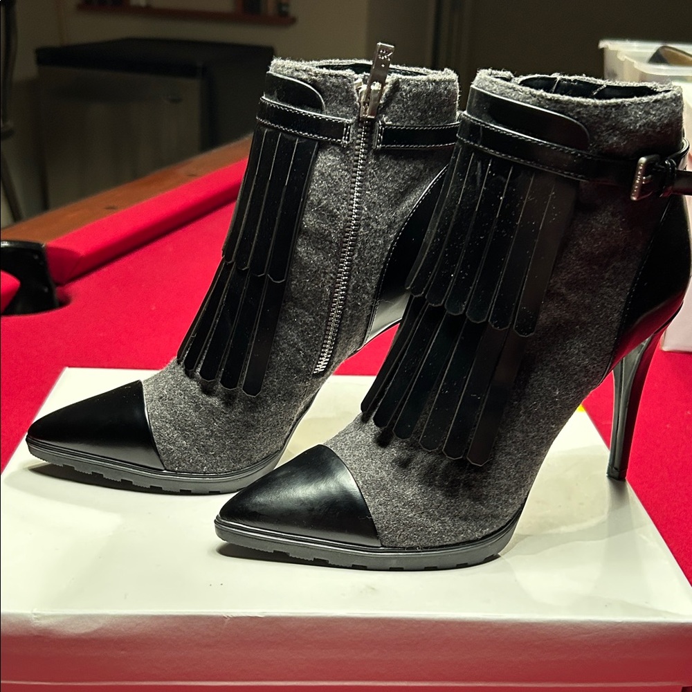 Calvin Klein Black and Gray Heeled Boots